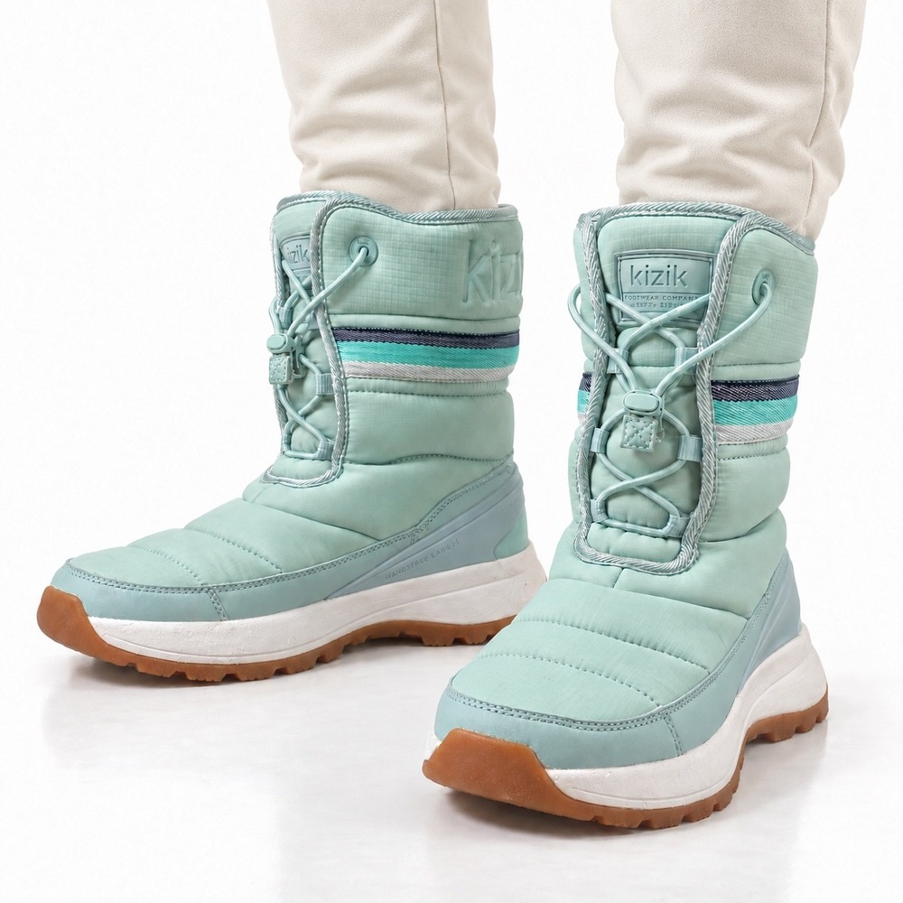 Kizik Juno Snow Boots Nylon Mint Blue HandsFree Gorpcore Women 8